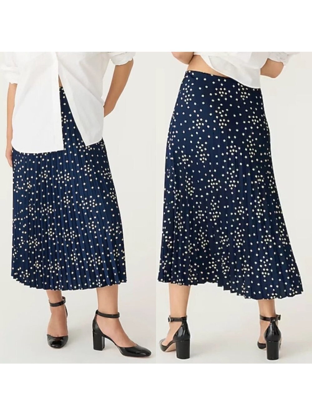 J. Crew Navy Blue Tiny Bloom Print Pleated Pull On Midi Skirt new size XL